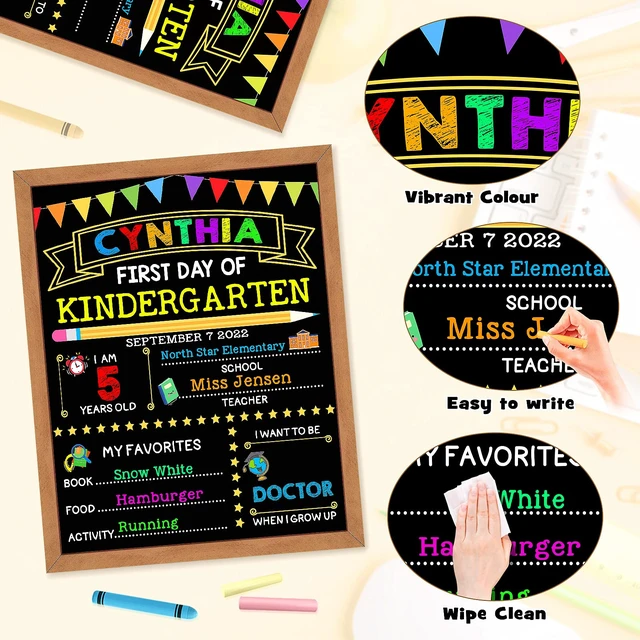 Alt view image 3 of 6 - First Day of School Sign - First Day of School Board - 14 X 11 Inch Double-Sided, First & Last Day of School Chalkboard with Frame for Kid, Back to School Supplies for Preschool Kindergarten 1st Grade