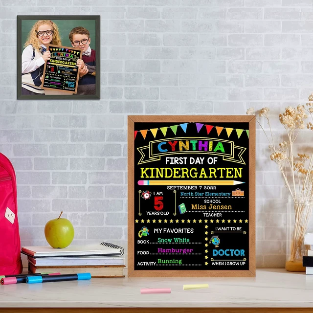 Alt view image 6 of 6 - First Day of School Sign - First Day of School Board - 14 X 11 Inch Double-Sided, First & Last Day of School Chalkboard with Frame for Kid, Back to School Supplies for Preschool Kindergarten 1st Grade