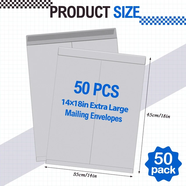 Alt view image 2 of 6 - 50 Pcs 14'' x 18'' Large Mailing Envelopes 32lb with Gummed Flaps Gray Heavyweight Kraft Paper, Catalog Jumbo Size for Documents, Office Storage and Organizing Supplies, Self-seal Flap