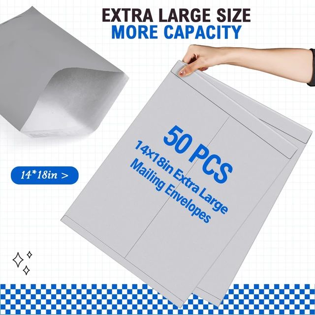 Alt view image 4 of 6 - 50 Pcs 14'' x 18'' Large Mailing Envelopes 32lb with Gummed Flaps Gray Heavyweight Kraft Paper, Catalog Jumbo Size for Documents, Office Storage and Organizing Supplies, Self-seal Flap