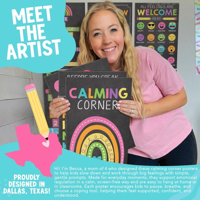 Alt view image 2 of 7 - 8 Calming Corner Classroom Must Haves, Coping & Feelings Poster for Kids Calm Corner Posters with Emotions Chart, School Counselor Mental Health Posters, Feelings Wheel Calming Classroom Decor