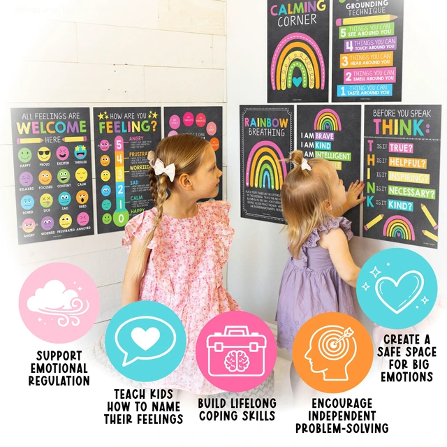 Alt view image 5 of 7 - 8 Calming Corner Classroom Must Haves, Coping & Feelings Poster for Kids Calm Corner Posters with Emotions Chart, School Counselor Mental Health Posters, Feelings Wheel Calming Classroom Decor