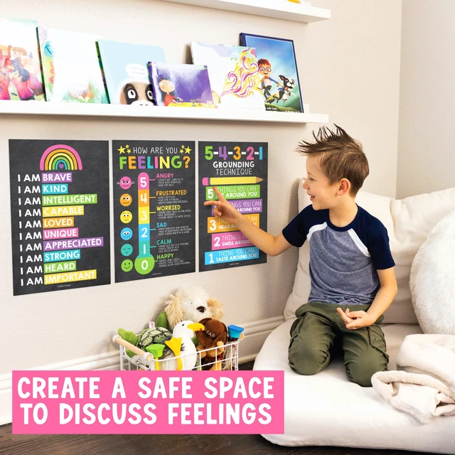 Alt view image 7 of 7 - 8 Calming Corner Classroom Must Haves, Coping & Feelings Poster for Kids Calm Corner Posters with Emotions Chart, School Counselor Mental Health Posters, Feelings Wheel Calming Classroom Decor
