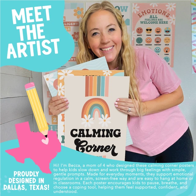 Alt view image 2 of 7 - 8 Calming Corner Classroom Must Haves, Coping & Feelings Poster for Kids Calm Corner Posters with Emotions Chart, School Counselor Mental Health Posters, Feelings Wheel Calming Classroom Decor