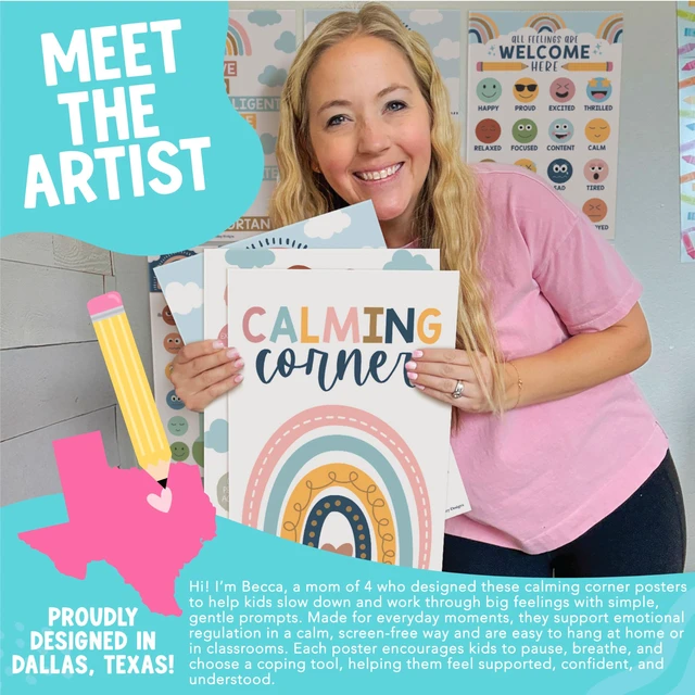 Alt view image 2 of 7 - 8 Calming Corner Classroom Must Haves, Coping & Feelings Poster for Kids Calm Corner Posters with Emotions Chart, School Counselor Mental Health Posters, Feelings Wheel Calming Classroom Decor