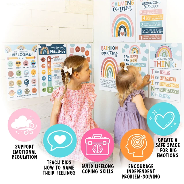 Alt view image 5 of 7 - 8 Calming Corner Classroom Must Haves, Coping & Feelings Poster for Kids Calm Corner Posters with Emotions Chart, School Counselor Mental Health Posters, Feelings Wheel Calming Classroom Decor