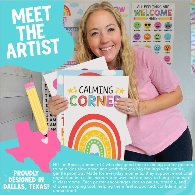 Alt view image 2 of 7 - 8 Calming Corner Classroom Must Haves, Coping & Feelings Poster for Kids Calm Corner Posters with Emotions Chart, School Counselor Mental Health Posters, Feelings Wheel Calming Classroom Decor