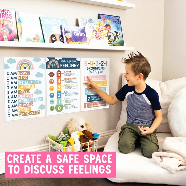 Alt view image 7 of 7 - 8 Calming Corner Classroom Must Haves, Coping & Feelings Poster for Kids Calm Corner Posters with Emotions Chart, School Counselor Mental Health Posters, Feelings Wheel Calming Classroom Decor