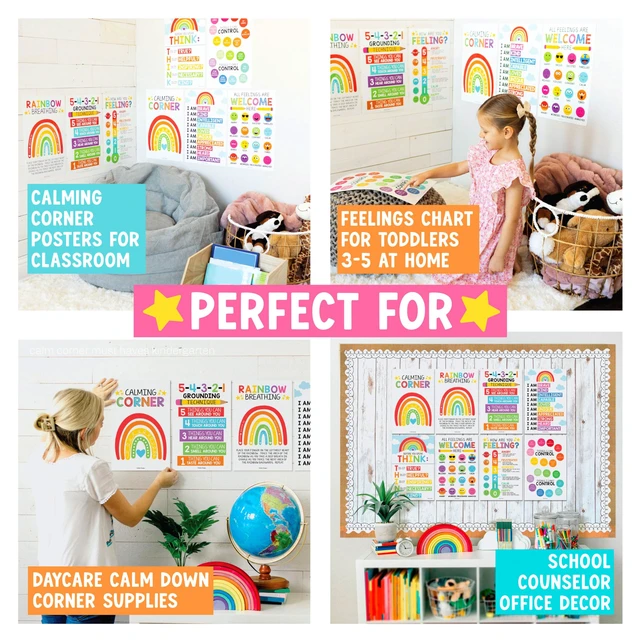 Alt view image 4 of 7 - 8 Calming Corner Classroom Must Haves, Coping & Feelings Poster for Kids Calm Corner Posters with Emotions Chart, School Counselor Mental Health Posters, Feelings Wheel Calming Classroom Decor