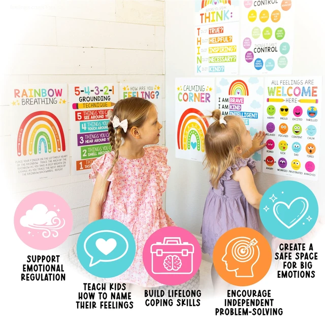 Alt view image 5 of 7 - 8 Calming Corner Classroom Must Haves, Coping & Feelings Poster for Kids Calm Corner Posters with Emotions Chart, School Counselor Mental Health Posters, Feelings Wheel Calming Classroom Decor