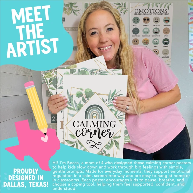 Alt view image 2 of 7 - 8 Calming Corner Classroom Must Haves, Coping & Feelings Poster for Kids Calm Corner Posters with Emotions Chart, School Counselor Mental Health Posters, Feelings Wheel Calming Classroom Decor