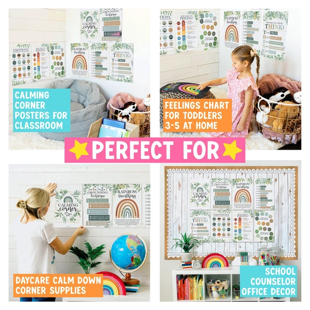 Alt view image 4 of 7 - 8 Calming Corner Classroom Must Haves, Coping & Feelings Poster for Kids Calm Corner Posters with Emotions Chart, School Counselor Mental Health Posters, Feelings Wheel Calming Classroom Decor