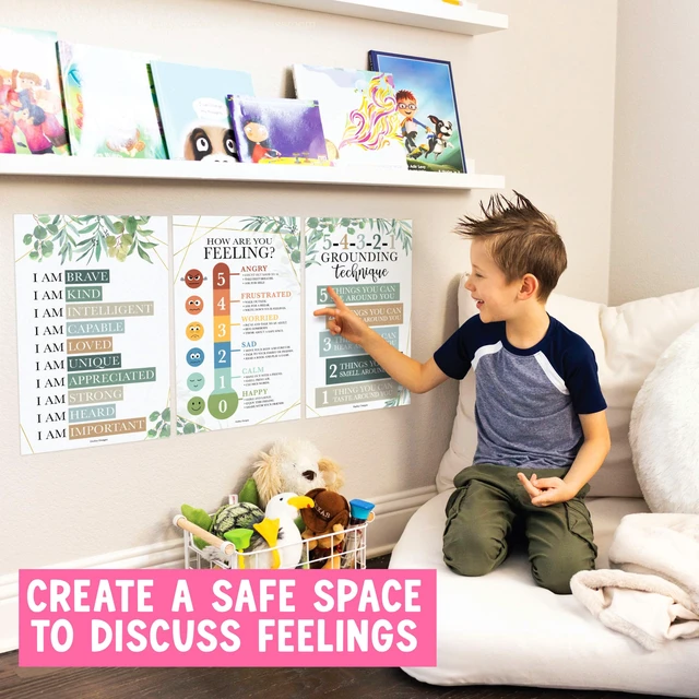 Alt view image 7 of 7 - 8 Calming Corner Classroom Must Haves, Coping & Feelings Poster for Kids Calm Corner Posters with Emotions Chart, School Counselor Mental Health Posters, Feelings Wheel Calming Classroom Decor