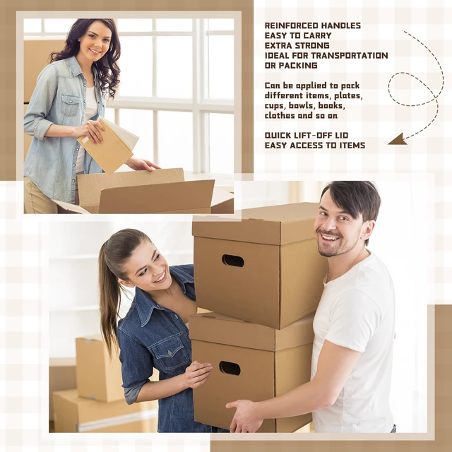 Alt view image 6 of 6 - 4 Pcs Wine Glass Moving Box Kit, Brown, 24 x 12 x 11 Inches Kitchen Glassware Packing Boxes with Dividers Handle, Glass Bottle Storage Box with Lid, Hold 72 Items, Sturdy Cardboard