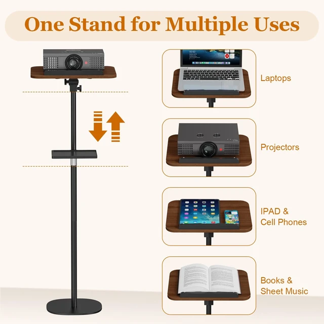 Alt view image 7 of 7 - Lectern Podium Stand with Storage Tray, Height Adjustable Lectern Stand Mobile Podium, Portable Floor Standing Podium Lectern for Church, Weddings, Classroom, Speech