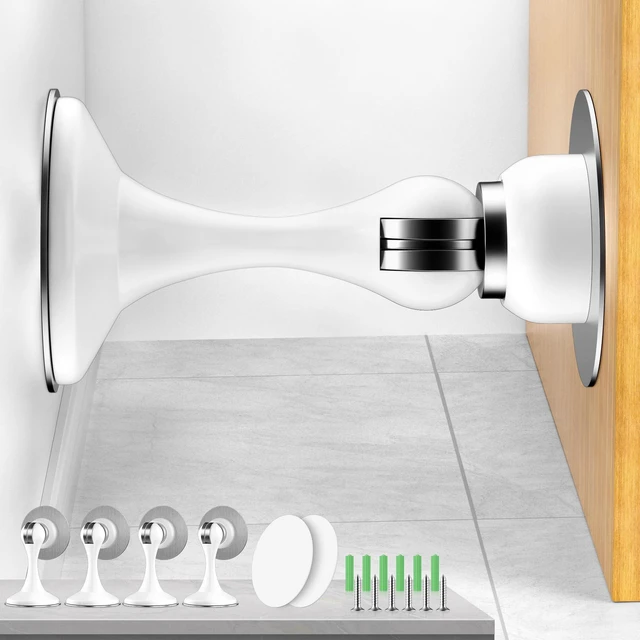 Main image of Magnetic Door Stoppers, 4 Pack Stainless Steel Magnetic Door Stops Wall & Floor Mounting Metal Doorstop, No Drilling Door Stop With Strong Adhesive Tapes, Door Holder to Keep Door Open, White