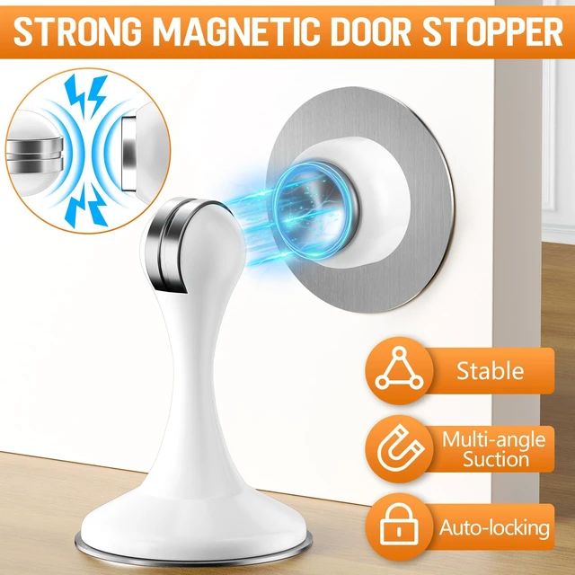 Alt view image 2 of 7 - Magnetic Door Stoppers, 4 Pack Stainless Steel Magnetic Door Stops Wall & Floor Mounting Metal Doorstop, No Drilling Door Stop With Strong Adhesive Tapes, Door Holder to Keep Door Open, White