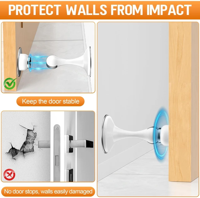 Alt view image 4 of 7 - Magnetic Door Stoppers, 4 Pack Stainless Steel Magnetic Door Stops Wall & Floor Mounting Metal Doorstop, No Drilling Door Stop With Strong Adhesive Tapes, Door Holder to Keep Door Open, White