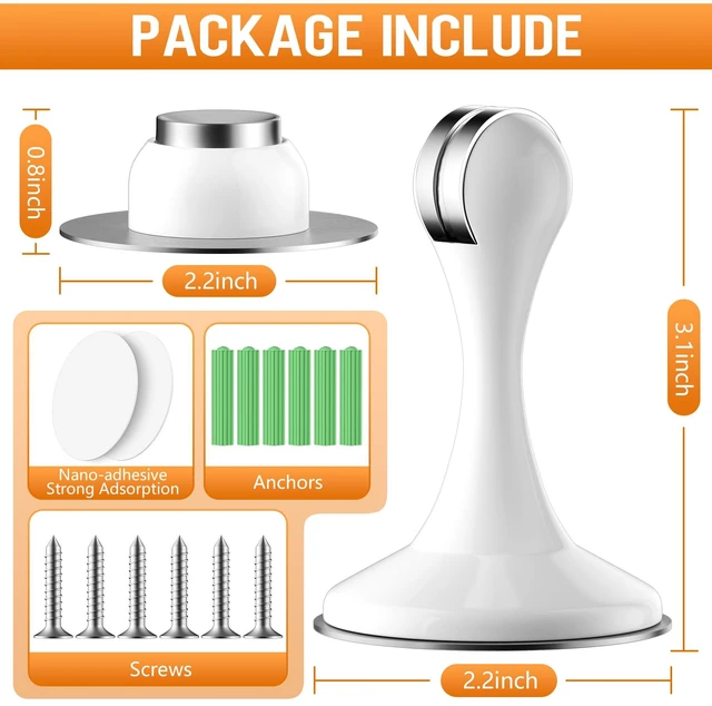 Alt view image 3 of 7 - Magnetic Door Stoppers, 4 Pack Stainless Steel Magnetic Door Stops Wall & Floor Mounting Metal Doorstop, No Drilling Door Stop With Strong Adhesive Tapes, Door Holder to Keep Door Open, White