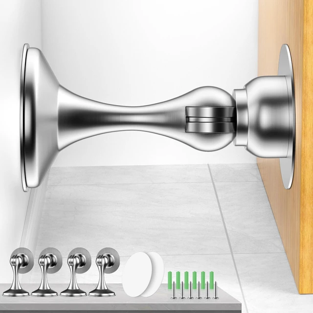 Main image of Magnetic Door Stoppers, 4 Pack Stainless Steel Magnetic Door Stops Wall & Floor Mounting Metal Doorstop, No Drilling Door Stop With Strong Adhesive Tapes, Door Holder to Keep Door Open, Silver