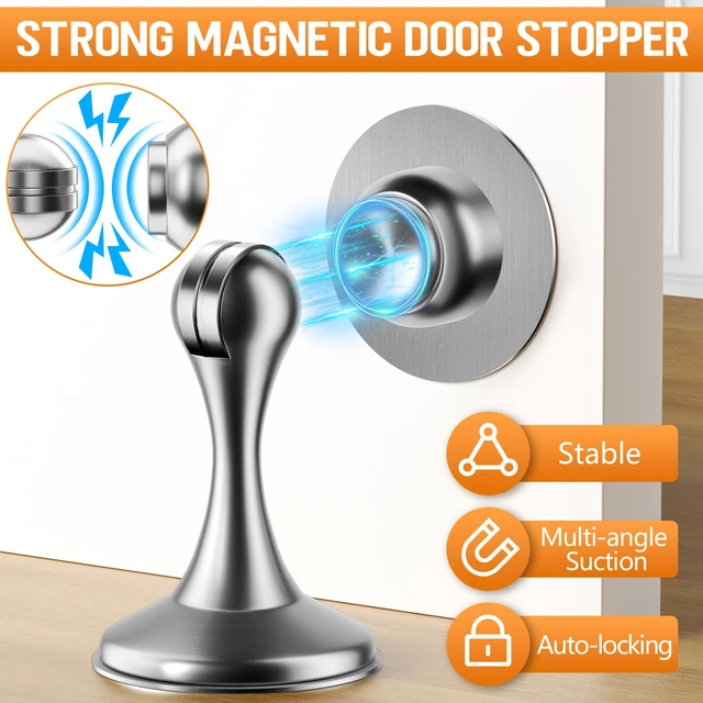 Alt view image 2 of 7 - Magnetic Door Stoppers, 4 Pack Stainless Steel Magnetic Door Stops Wall & Floor Mounting Metal Doorstop, No Drilling Door Stop With Strong Adhesive Tapes, Door Holder to Keep Door Open, Silver