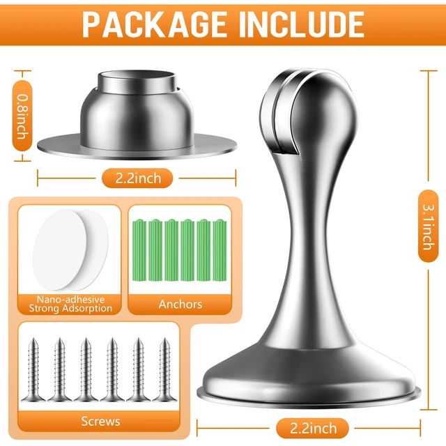 Alt view image 3 of 7 - Magnetic Door Stoppers, 4 Pack Stainless Steel Magnetic Door Stops Wall & Floor Mounting Metal Doorstop, No Drilling Door Stop With Strong Adhesive Tapes, Door Holder to Keep Door Open, Silver