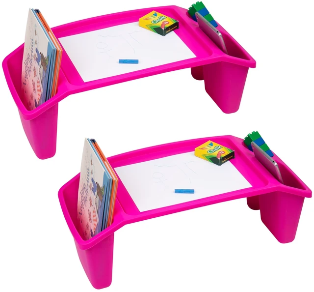 Main image of Kids Lap Desk, Portable Activity Tray with Side Storage, Stackable Plastic Desk for Drawing, Snacks, Study, Set of 2, Pink