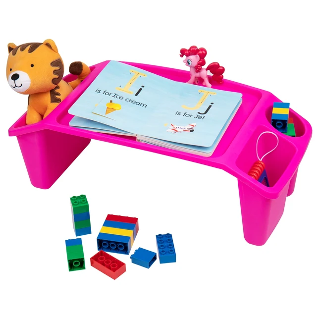 Alt view image 3 of 3 - Kids Lap Desk, Portable Activity Tray with Side Storage, Stackable Plastic Desk for Drawing, Snacks, Study, Set of 2, Pink