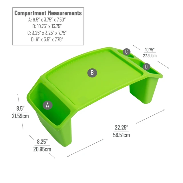 Alt view image 3 of 7 - Kids Lap Desk, Portable Activity Tray with Side Storage, Stackable Plastic Desk for Drawing, Snacks, Study, Set of 2, Green