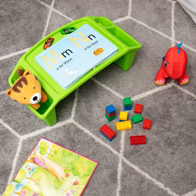 Alt view image 2 of 7 - Kids Lap Desk, Portable Activity Tray with Side Storage, Stackable Plastic Desk for Drawing, Snacks, Study, Set of 2, Green