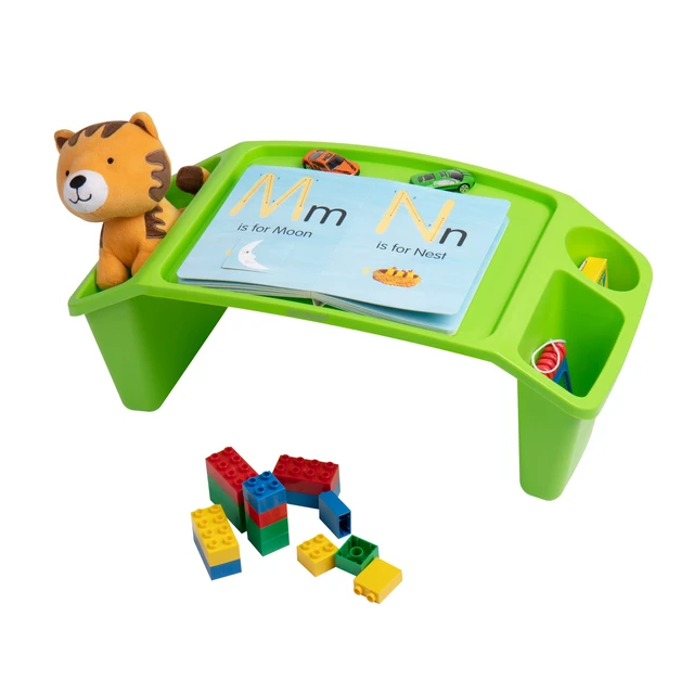 Alt view image 4 of 7 - Kids Lap Desk, Portable Activity Tray with Side Storage, Stackable Plastic Desk for Drawing, Snacks, Study, Set of 2, Green