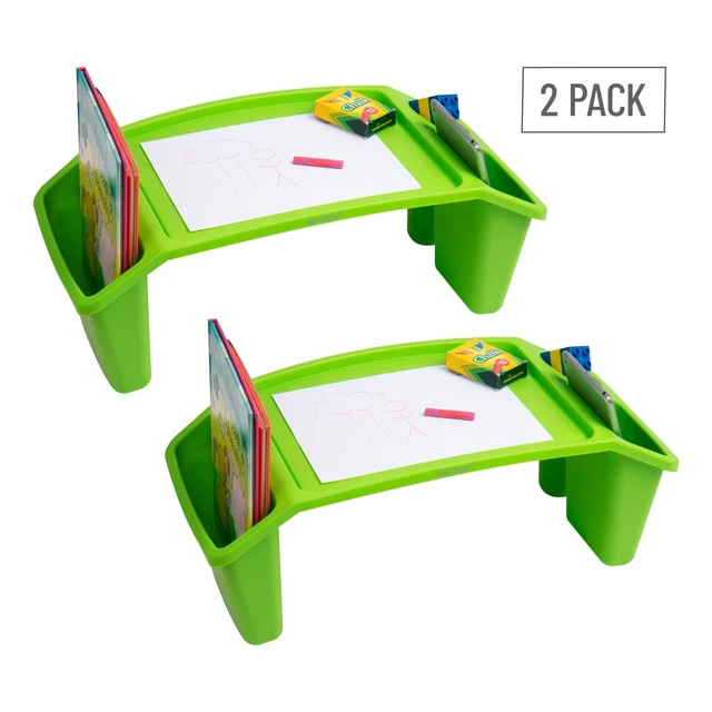 Alt view image 6 of 7 - Kids Lap Desk, Portable Activity Tray with Side Storage, Stackable Plastic Desk for Drawing, Snacks, Study, Set of 2, Green