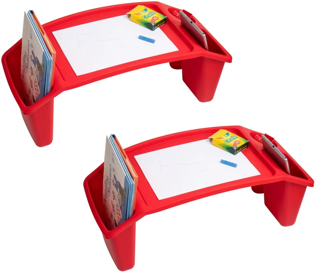 Main image of Kids Lap Desk, Portable Activity Tray with Side Storage, Stackable Plastic Desk for Drawing, Snacks, Study, Set of 2, Red