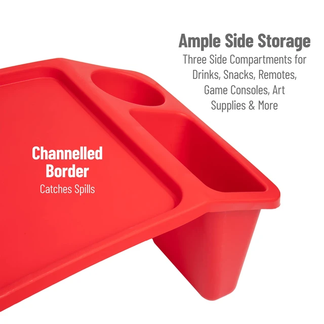 Alt view image 5 of 7 - Kids Lap Desk, Portable Activity Tray with Side Storage, Stackable Plastic Desk for Drawing, Snacks, Study, Set of 2, Red
