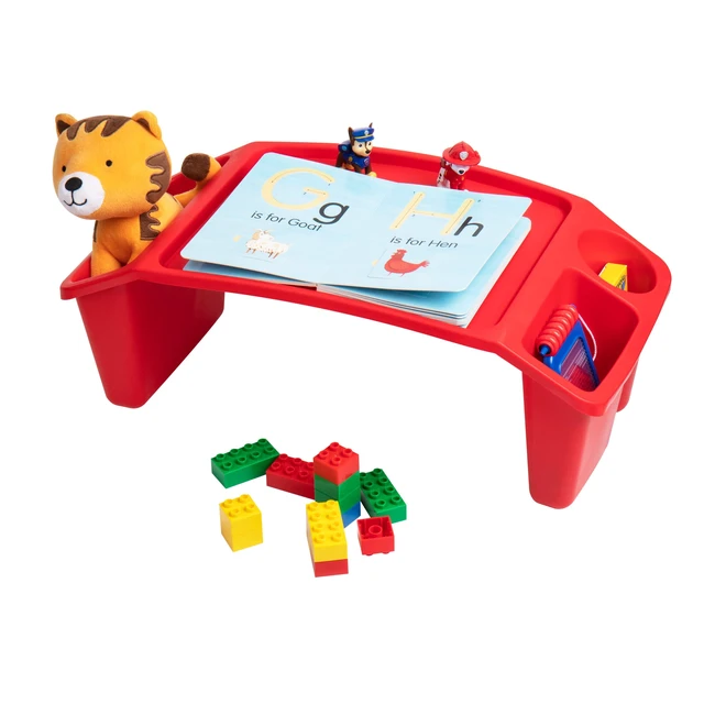 Alt view image 4 of 7 - Kids Lap Desk, Portable Activity Tray with Side Storage, Stackable Plastic Desk for Drawing, Snacks, Study, Set of 2, Red