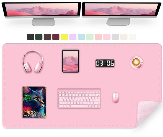 Main image of 47.2" x 23.6" Large Desk Pad - Non-Slip PU Leather, Waterproof Writing Mat for Keyboard & Mouse, Fairy Tale Pink