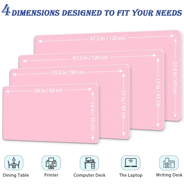 Alt view image 2 of 6 - 47.2" x 23.6" Large Desk Pad - Non-Slip PU Leather, Waterproof Writing Mat for Keyboard & Mouse, Fairy Tale Pink