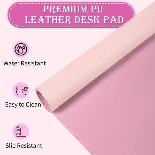 Alt view image 4 of 6 - 47.2" x 23.6" Large Desk Pad - Non-Slip PU Leather, Waterproof Writing Mat for Keyboard & Mouse, Fairy Tale Pink