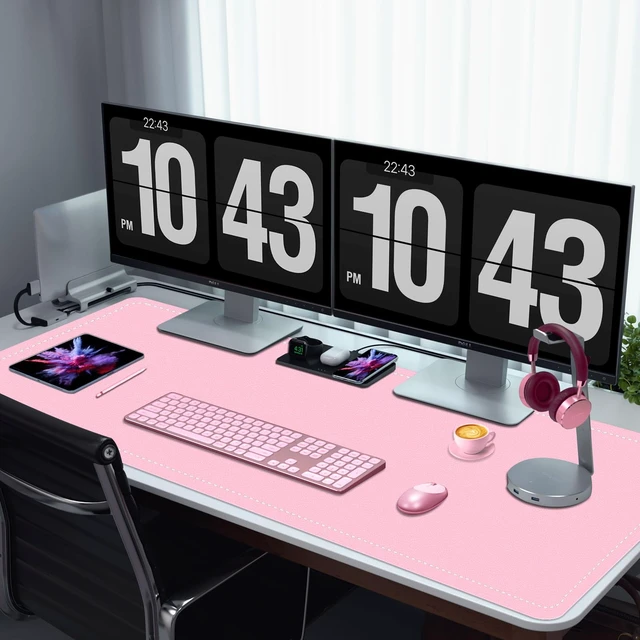 Alt view image 5 of 6 - 47.2" x 23.6" Large Desk Pad - Non-Slip PU Leather, Waterproof Writing Mat for Keyboard & Mouse, Fairy Tale Pink
