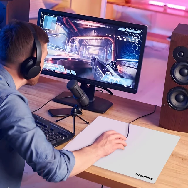 Alt view image 2 of 7 - Glass Mousepad with Hard Surface for Gaming, Ultra Smooth Mouse Mat, Water-Resistant Large Mouse Pad Precision Speed Control for Esport Games/Office, White XL(15.7×19.6)
