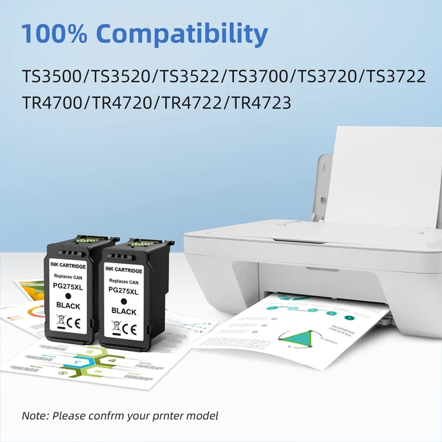Alt view image 2 of 7 - 275XL Black Ink Cartridge Replacement for Canon PG-275 Black Ink Remanufactured 275XL Ink Compatible with TS3500 TS3520 TS3522 TS3700 TS3720 TS3722 TR4700 4720 TR4722 TR4723 Printers (2 Black)