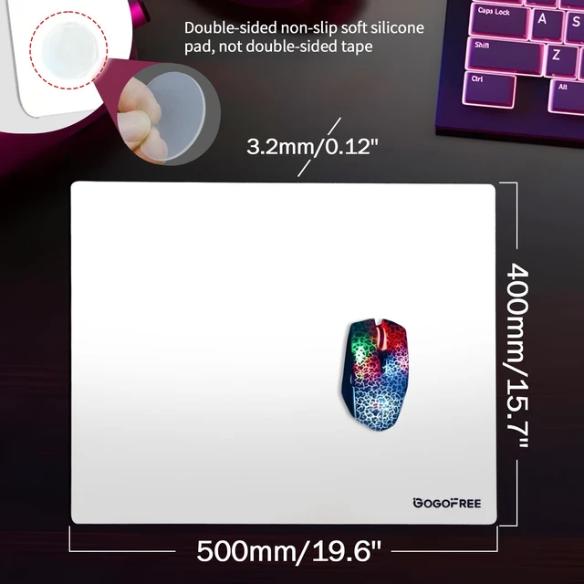 Alt view image 4 of 7 - Glass Mousepad with Hard Surface for Gaming, Ultra Smooth Mouse Mat, Water-Resistant Large Mouse Pad Precision Speed Control for Esport Games/Office, White XL(15.7×19.6)