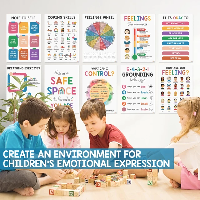 Alt view image 5 of 6 - Mental Health Posters for Kids, 10 Pack 10x14 Therapy Office Decor Feeling Wheel Poster, What Can I Control, Emotions Inspirational Wall Art, Classroom School Counselor Psychologist Decor