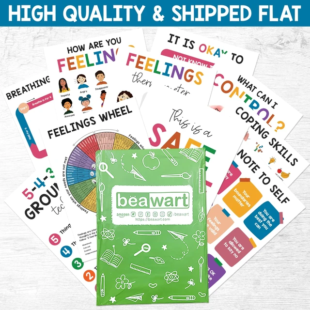 Alt view image 6 of 6 - Mental Health Posters for Kids, 10 Pack 10x14 Therapy Office Decor Feeling Wheel Poster, What Can I Control, Emotions Inspirational Wall Art, Classroom School Counselor Psychologist Decor
