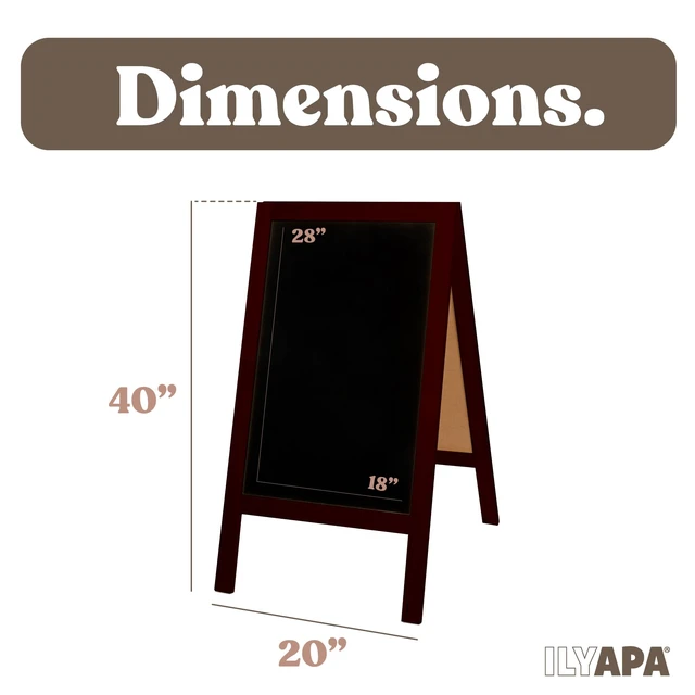 Alt view image 2 of 7 - A-Frame Chalkboard Sidewalk Sign, 40x20 Inch - Mahogany, Sturdy Includes Chalk & Eraser, Freestanding Design, Magnetic Chalkboard Surface, For Restaurant, Business or Wedding Signage