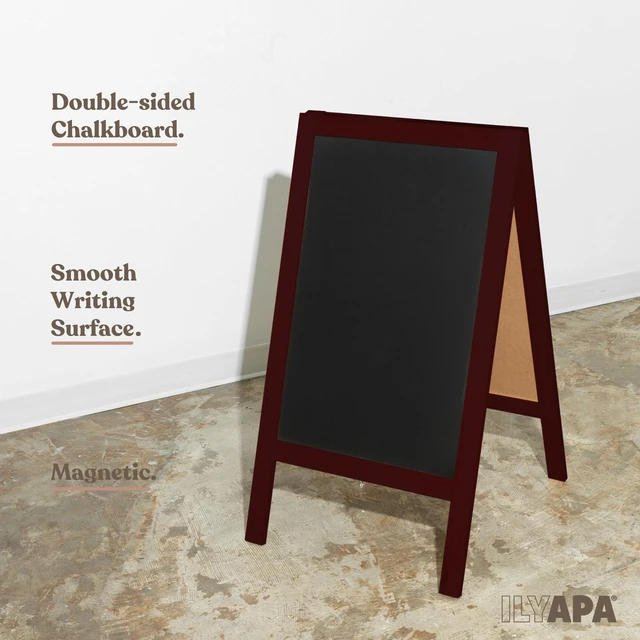 Alt view image 6 of 7 - A-Frame Chalkboard Sidewalk Sign, 40x20 Inch - Mahogany, Sturdy Includes Chalk & Eraser, Freestanding Design, Magnetic Chalkboard Surface, For Restaurant, Business or Wedding Signage