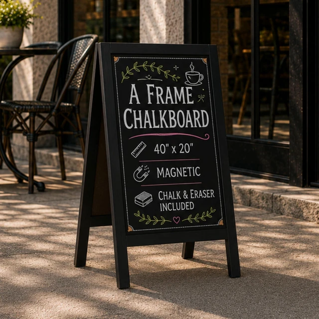 Main image of A Frame Chalk Board Easel Sign 40x20 in - Sandwich Signs Outdoor Solid Wood A Frame Chalkboard Sign, Magnetic Double-Sided Blackboard Easel, Includes Chalk & Eraser