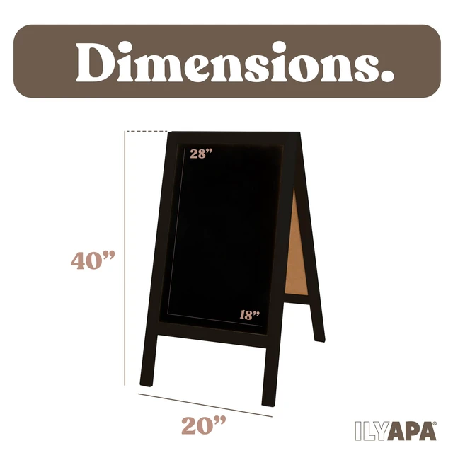 Alt view image 2 of 7 - A Frame Chalk Board Easel Sign 40x20 in - Sandwich Signs Outdoor Solid Wood A Frame Chalkboard Sign, Magnetic Double-Sided Blackboard Easel, Includes Chalk & Eraser