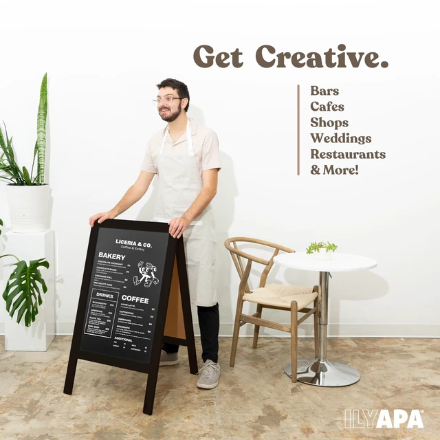 Alt view image 4 of 7 - A Frame Chalk Board Easel Sign 40x20 in - Sandwich Signs Outdoor Solid Wood A Frame Chalkboard Sign, Magnetic Double-Sided Blackboard Easel, Includes Chalk & Eraser