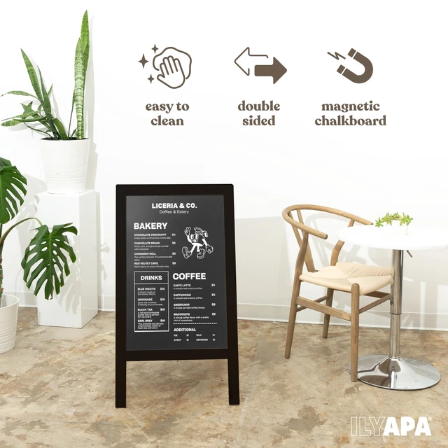Alt view image 3 of 7 - A Frame Chalk Board Easel Sign 40x20 in - Sandwich Signs Outdoor Solid Wood A Frame Chalkboard Sign, Magnetic Double-Sided Blackboard Easel, Includes Chalk & Eraser